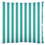 Vertical Stripes - White and Verdigris Large Flano Cushion Case (One Side)