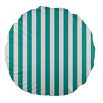 Vertical Stripes - White and Verdigris Large 18  Premium Flano Round Cushion