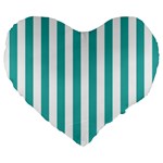 Vertical Stripes - White and Verdigris Large 19  Premium Heart Shape Cushion