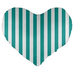 Vertical Stripes - White and Verdigris Large 19  Premium Flano Heart Shape Cushion