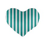 Vertical Stripes - White and Verdigris Standard 16  Premium Flano Heart Shape Cushion