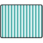 Vertical Stripes - White and Verdigris Fleece Blanket (Medium) (One Side)