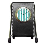 Vertical Stripes - White and Verdigris Pen Holder Desk Clock