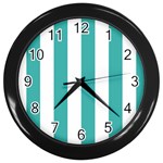 Vertical Stripes - White and Verdigris Wall Clock (Black)