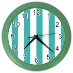 Vertical Stripes - White and Verdigris Color Wall Clock