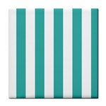 Vertical Stripes - White and Verdigris Tile Coaster