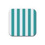 Vertical Stripes - White and Verdigris Rubber Coaster (Square)