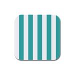 Vertical Stripes - White and Verdigris Rubber Square Coaster (4 pack)