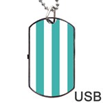 Vertical Stripes - White and Verdigris Dog Tag USB Flash (Two Sides)