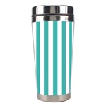Vertical Stripes - White and Verdigris Stainless Steel Travel Tumbler