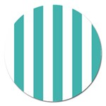 Vertical Stripes - White and Verdigris Magnet 5  (Round)