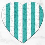 Vertical Stripes - White and Verdigris Jigsaw Puzzle (Heart)