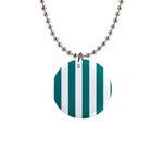 Vertical Stripes - White and Teal 1  Button Necklace