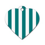 Vertical Stripes - White and Teal Dog Tag Heart (One Side)
