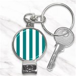 Vertical Stripes - White and Teal Nail Clippers Key Chain