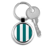 Vertical Stripes - White and Teal Key Chain (Round)