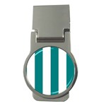 Vertical Stripes - White and Teal Money Clip (Round)