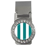 Vertical Stripes - White and Teal Money Clip (CZ)