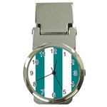 Vertical Stripes - White and Teal Money Clip Watch