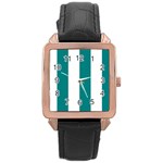 Vertical Stripes - White and Teal Rose Gold Leather Watch