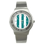 Vertical Stripes - White and Teal Stainless Steel Watch