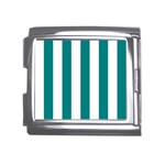 Vertical Stripes - White and Teal Mega Link Italian Charm (18mm)
