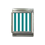 Vertical Stripes - White and Teal Italian Charm (13mm)
