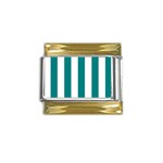 Vertical Stripes - White and Teal Gold Trim Italian Charm (9mm)