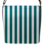 Vertical Stripes - White and Teal Flap Closure Messenger Bag (S)