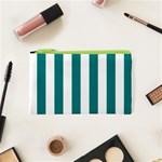 Vertical Stripes - White and Teal Canvas Cosmetic Bag (XS)