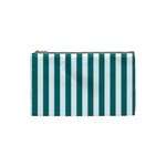 Vertical Stripes - White and Teal Cosmetic Bag (S)