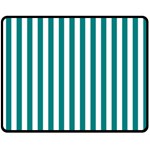 Vertical Stripes - White and Teal Fleece Blanket (Medium) (One Side)