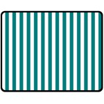 Vertical Stripes - White and Teal Double Sided Fleece Blanket (Medium) (Two Sides)