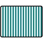 Vertical Stripes - White and Teal Double Sided Fleece Blanket (Large) (Two Sides)
