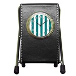 Vertical Stripes - White and Teal Pen Holder Desk Clock