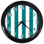 Vertical Stripes - White and Teal Wall Clock (Black)