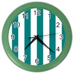 Vertical Stripes - White and Teal Color Wall Clock
