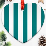 Vertical Stripes - White and Teal Heart Ornament (Two Sides)