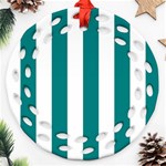 Vertical Stripes - White and Teal Ornament (Round Filigree)