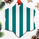 Vertical Stripes - White and Teal Ornament (Snowflake)