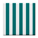 Vertical Stripes - White and Teal Tile Coaster