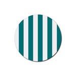Vertical Stripes - White and Teal Rubber Round Coaster (4 pack)