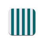 Vertical Stripes - White and Teal Rubber Coaster (Square)