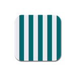 Vertical Stripes - White and Teal Rubber Square Coaster (4 pack)