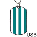 Vertical Stripes - White and Teal Dog Tag USB Flash (Two Sides)