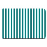 Vertical Stripes - White and Teal Large Doormat
