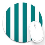 Vertical Stripes - White and Teal Round Mousepad