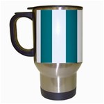 Vertical Stripes - White and Teal Travel Mug (White)