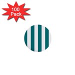 Vertical Stripes - White and Teal 1  Mini Button (100 pack)