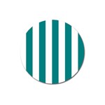 Vertical Stripes - White and Teal Magnet 3  (Round)